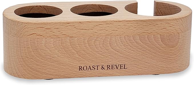 Espresso Tamping Station, ROAST & REVEL, 58MM Portafilter Espresso Accessories, Beech Wood Organizer, Espresso Station, Coffee Tamper Station for Countertop