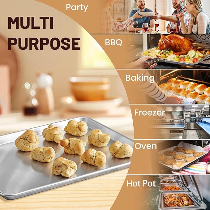 6 Pack Full Size Baking Sheet Pan Aluminum Commercial Pan for Oven Freezer Bakery Hotel Restaurant 26" × 18"