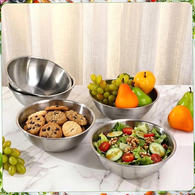 Honeydak 6 Pcs 304 Stainless Steel Mixing Bowls with Graduations, Salad Bowls Metal Serving Reusable Baking Food Storage Containers for Baking Cooking Salads Soups Ice Cream Noodles (84 oz)