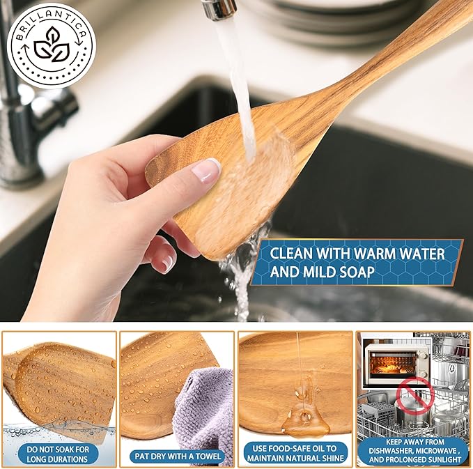 Complete 9-Piece Wooden Kitchen Utensil Set with Holder and Stainless Steel Measuring Spoons - Non-Toxic Wood Spatulas for Cooking, Safe for Non-Stick & Cast Iron Cookware