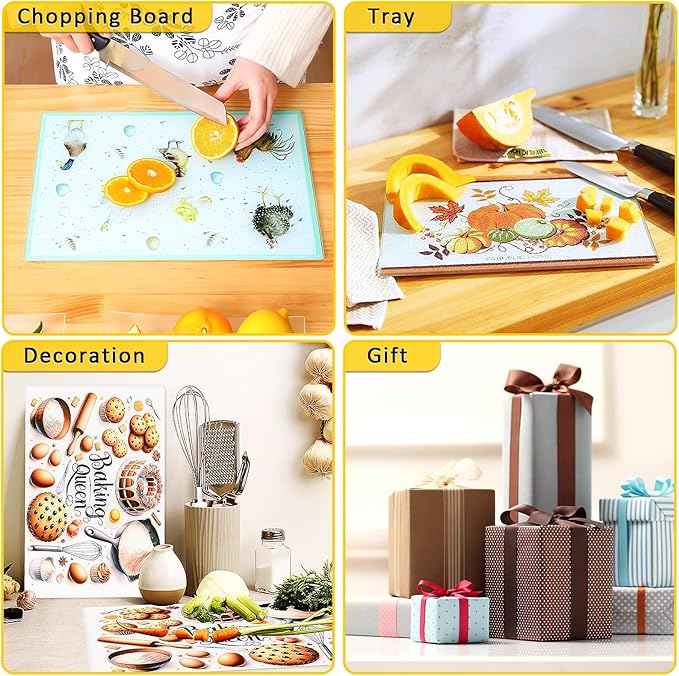 11"x7.87" Sublimation Glass Cutting Board Blanks, Heat Thermal Transfer Sheet DIY Picture Chopping Board, Textured Blank Cutting Boards for Kitchen Countertop