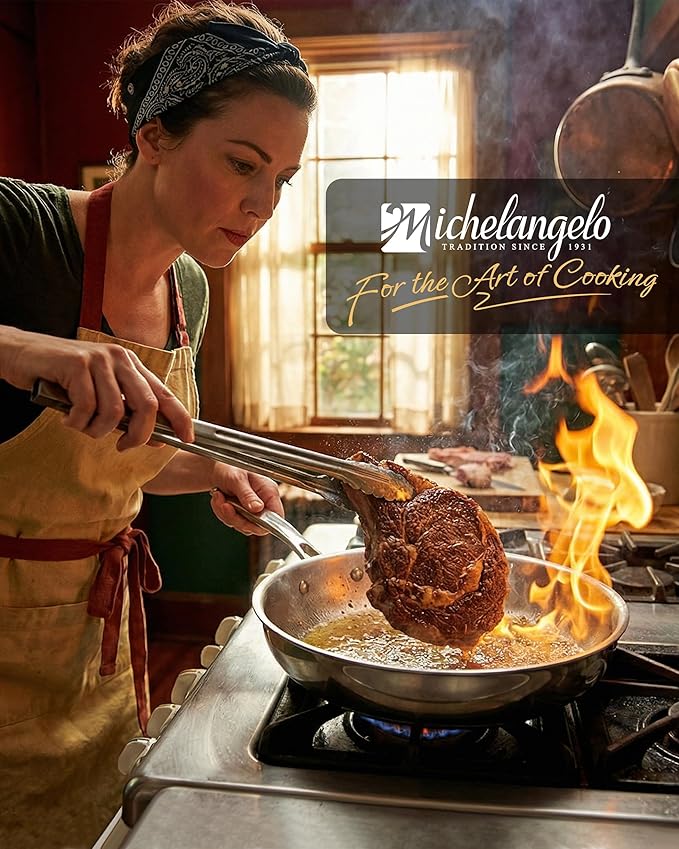 MICHELANGELO Tri-Ply Stainless Steel Frying Pan Set, 8" 9.5" 11" Skillets, Full Clad Stainless Steel Pans for Even Heating, Durable Cooking Pan Set for Home Chefs & Everyday Cooking