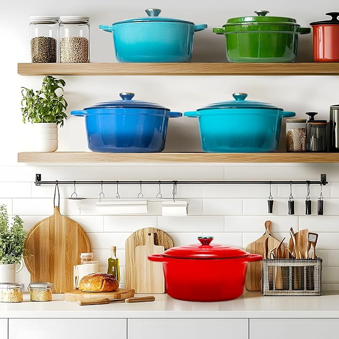 5QT Enameled Cast Iron Dutch Oven for Bread Baking with Lid, Sourdough Baking Supplies with Proofing Basket, Bread Making Tools Set, Heavy-Duty Cookware for Braising, Stews, Roasting (Teal)