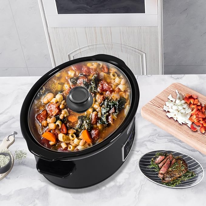 8 Quart Programmable Slow Cooker, Kitchen Appliances, Perfect Kitchen Small Appliance for Family Dinners, Black Stainless Steel