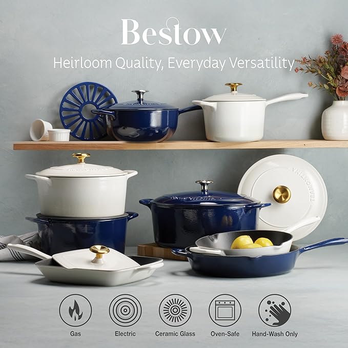 Tramontina Enameled Cast Iron Dutch Oven Pot with Lid, Round 6.5-quart, Blue