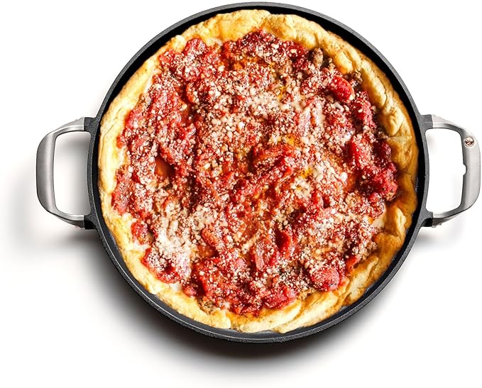 Outset Grill Paella and Deep Dish Pizza Pan, Cast Iron BBQ Pan with Handles, 18.15” x 14.11” x 1.25"