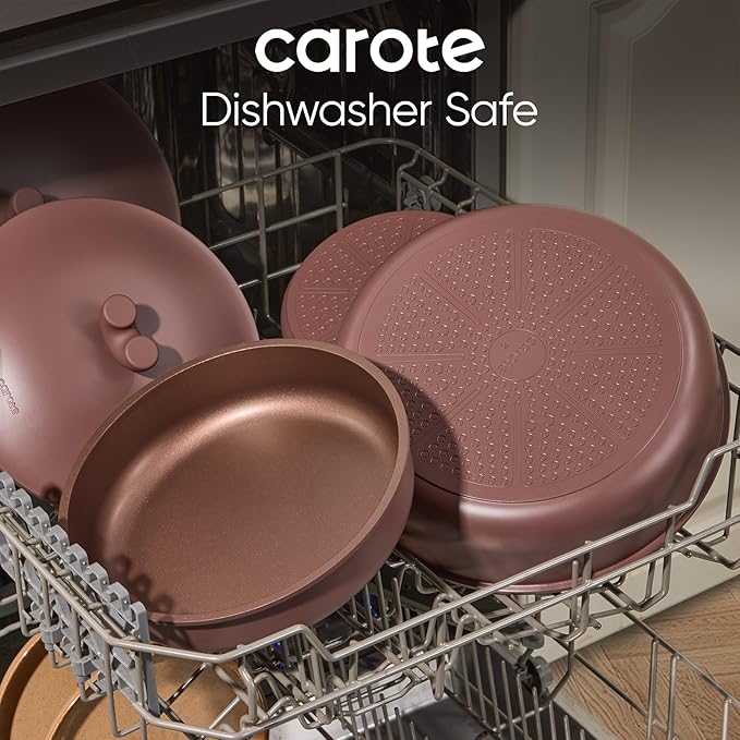 CAROTE 17pcs Pots and Pans Set Non Stick, Gift Set Nonstick Cookware Die-cast Aluminum Detachable Handle, Dishwasher/Oven Safe, Induction Cooking Pot and Pan Sets, Coffee, RV Kitchen Cookwares