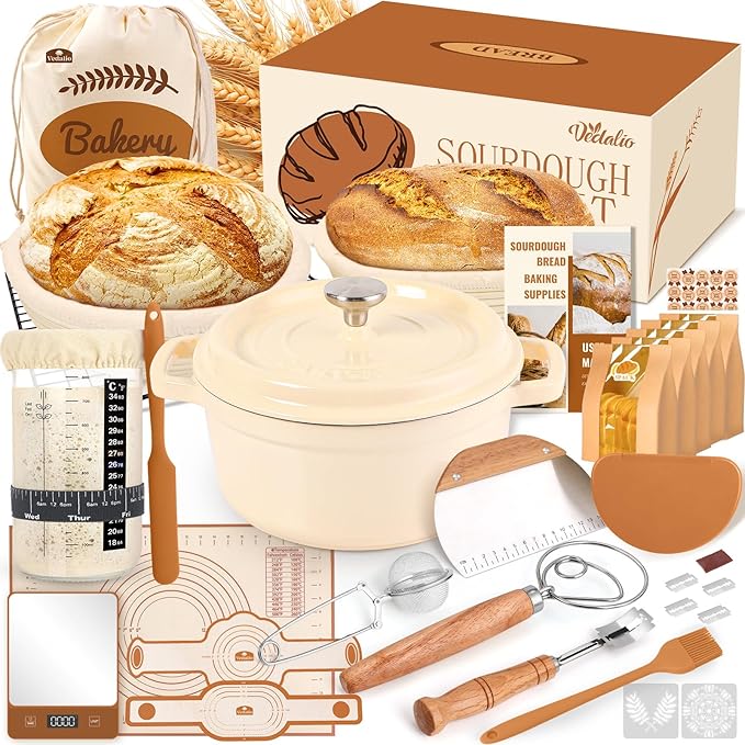 Sourdough Starter Kit with Dutch Oven, Sourdough Bread Baking Supplies, Sour Dough Starter Kits, Sourdough Accessories, Sour Dough Tools Sourdough Tools Kit Dutch Oven for Sourdough Bread Baking