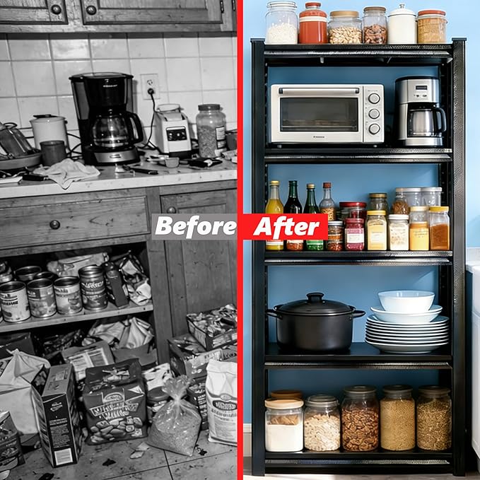 Kitchen Shelves Pantry Organizers and Storage, Adjustable Metal Shelving Unit, Kitchen Essentials Microwave Stand, Corner Shelf, Home Organization (39.4" W × 15.7" D × 71.2" H, 5)