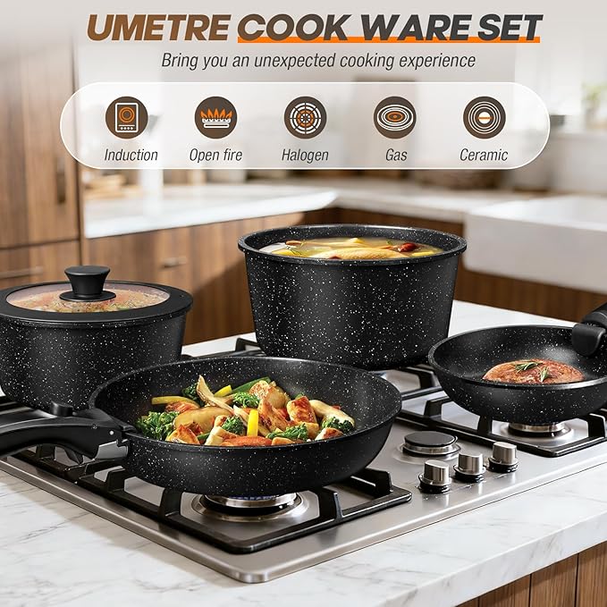 pots and Pans Set, Nonstick Cookware Set Detachable Handle, Induction Kitchen Cookware Sets with Removable Handle, Non Stick RV Cookware Set, Dishwasher & Oven Safe (9 PCS)