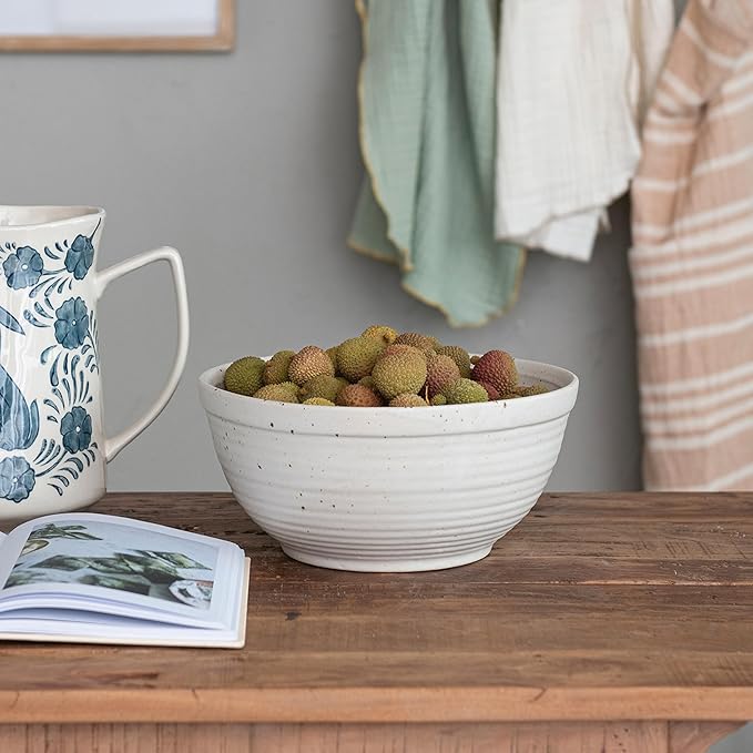 Farmhouse Stoneware Bowl, White Speckled Glaze