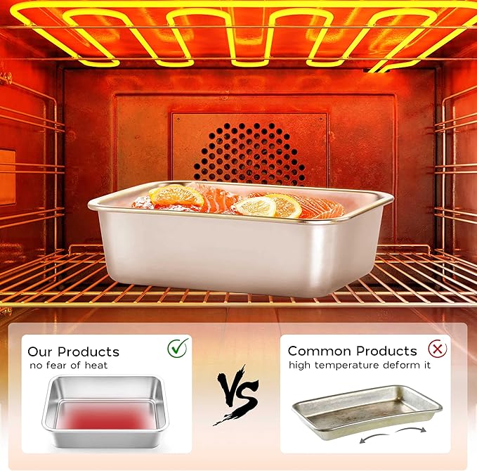 Onader 10⅝ x 8¼ Inch Lasagna Pan Deep Set of 2, Stainless Steel Rectangular Baking Cake Pan, Dishwasher Safe