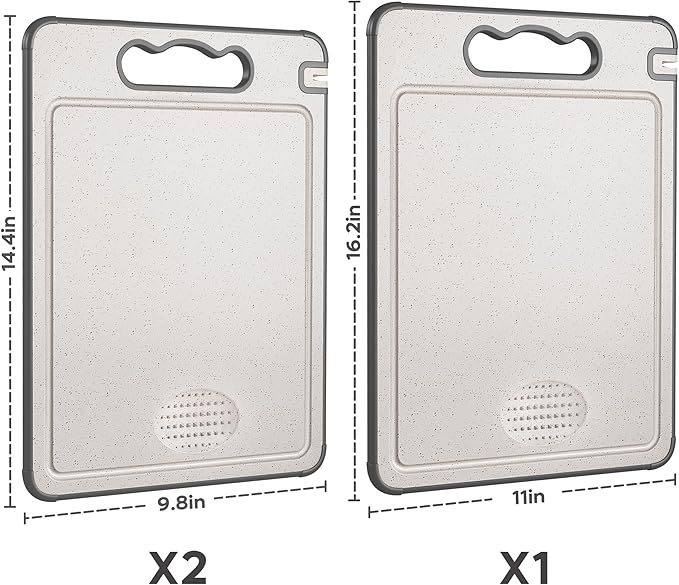 Double Sided 304 Stainless Steel & Wheat Straw Cutting Board,Non Toxic Lightweight Chopping Board, Dishwasher Safe,Scratch Resistant Mesh Design,3Pcs Cutting Board Set 16"*11"(1pack)&14.4"*9.8"(2pack)