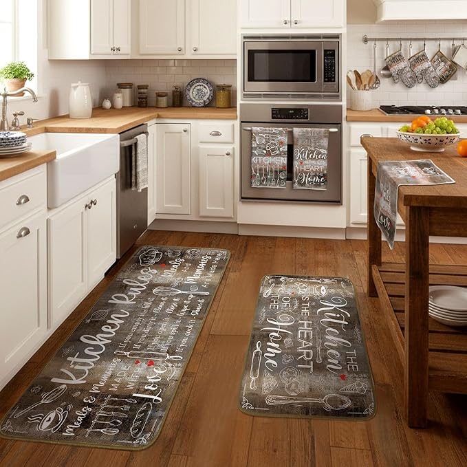 10 Pcs Farmhouse Kitchen Decor Brown Oven Mitts and Pot Holders Sets Vintage Kitchen Dish Towels Rustic Pattern Oven Gloves for Home Decorations Baking Cooking Birthday Summer Gifts