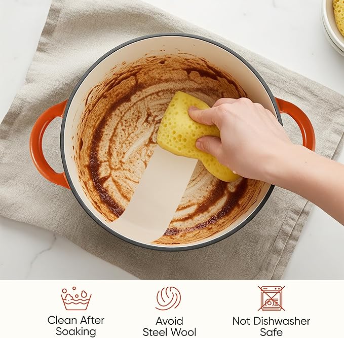 6 Quart Dutch Oven Pot with Lid, Non Stick Enameled Cast Iron Dutch Oven for Bread Baking, Heavy-Duty, Oven Safe Ceramic Cookware Up to 500°F for Baking, Braising, Stews, Roasting, Orange