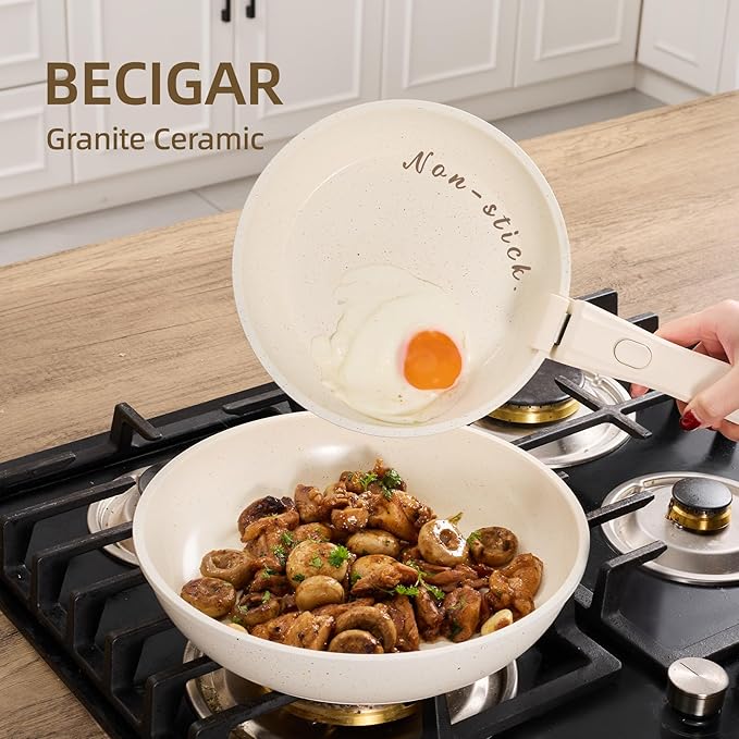 8PCS Ceramic Cookware,Nonstick Ceramic Pan, Removable Handle Pots and Pans Set, Stackable Pan Set, Nonstick Pots and Pans Set Non Stick pot for Home,RV