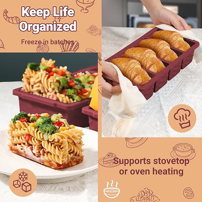 Doasuwish Silicone Freezer Tray for Soup Sauce Cube 2Pcs (Burgundy)