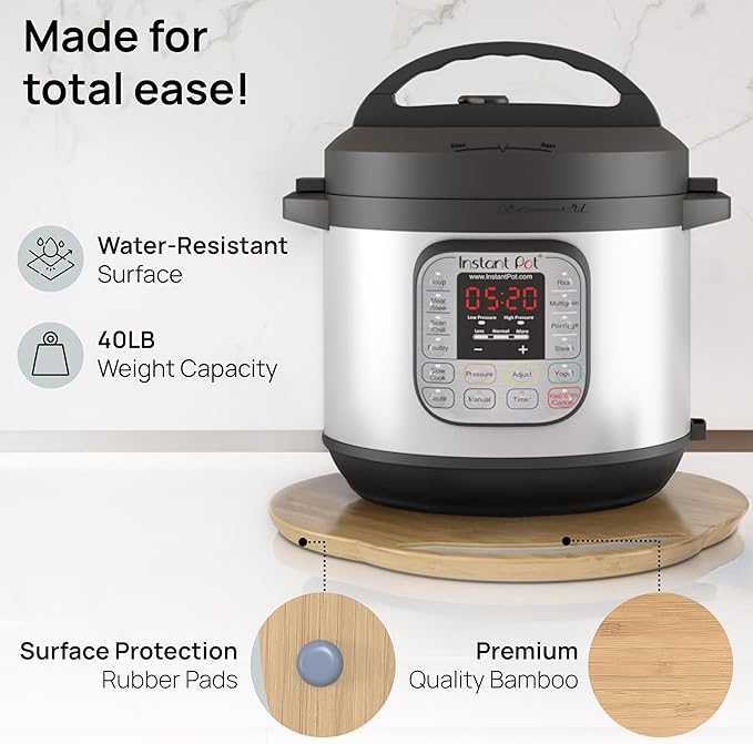 Ibyx Elegant Round Sliding Tray for Your Pressure Cooker, Air Fryer & Heavy Kitchen Appliances - Sturdy, Slides Easily from Under The Cabinet (Natural, 16β)