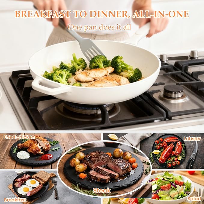 Hisencn Cast Iron Skillets,11 Inch Ceramic Frying Pan,Nonstick Frying Pan Without PFAS & PTFE & PFOA,Dishwasher & Oven Safe,Enameled Cast Iron Skillet For Gas/Electric Stovetop