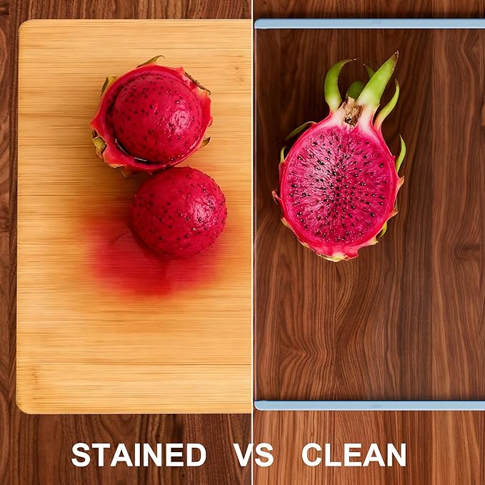 New & Improved Clear Tempered Glass Cutting Board for kitchen with Counter Lip, Large Cutting Board, Glass Chopping Board, Scratch-Resistant, Non-Slip (Blue)