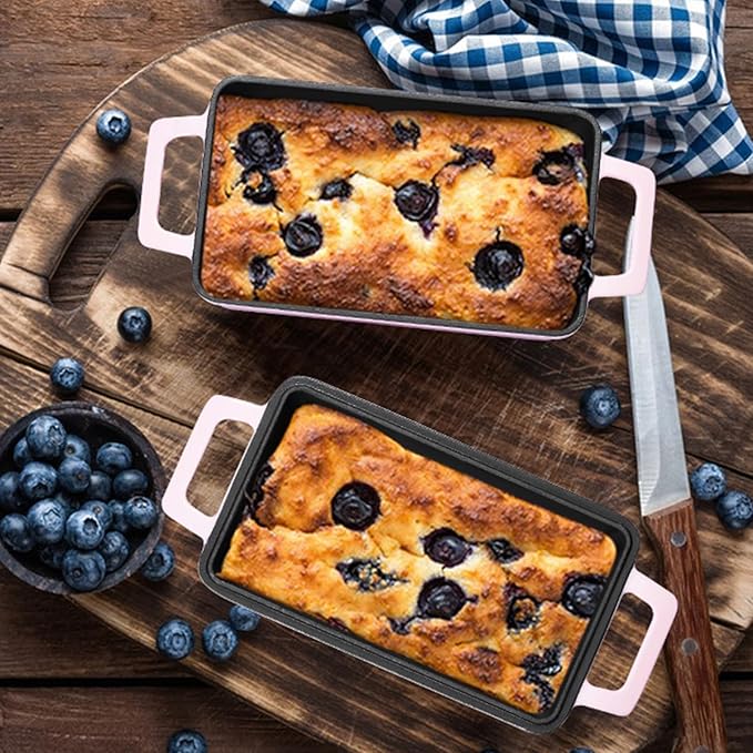 Leonyo Cast Iron Loaf Pan 2 Piece Set, 9x5 inch Enameled Cast Iron Bread Pan with Lid, 2-in-1 Homemade Sourdough Bread Dutch Oven for Pound Cake, Lasagna, Up to 500℉ & Pink