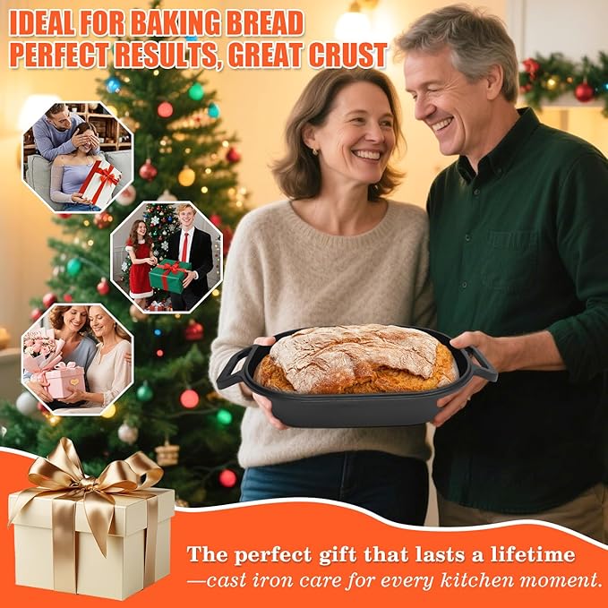 QuliMetal 16"x10" Oval Cast Iron Dutch Oven for Bread Baking, Bread Loaf Pan With Sourdough Bread Making Kit, Pre-Seasoned Bread Dutch Oven With Lid, 9.5QT, 13 LBS Heavy Duty, Homemade Breadmaking