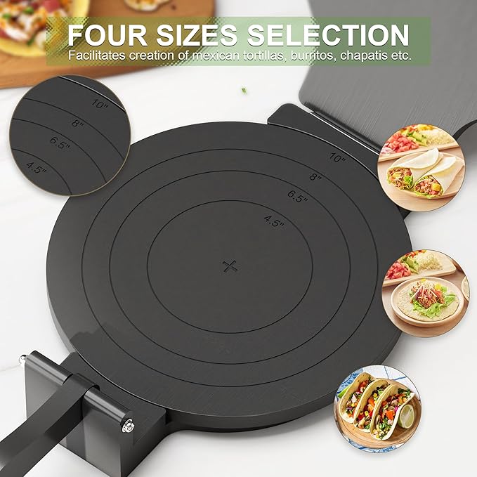 Tortilla Press 10 Inch - Bamboo Quesadilla & Roti Maker with Parchment Paper Sheets & Dough Cutter for Homemade Flour Corn Tortilla, Wood Tortillera Pataconera Tortilla Maker for Home Baking