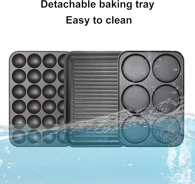 3 in 1 Multifunctional Electric Griddle Electric Skillet Nonstick Baking Maker with 3 Interchangeable Baking Plates for Takoyaki Maker Cake Pop Maker Pancake Maker White