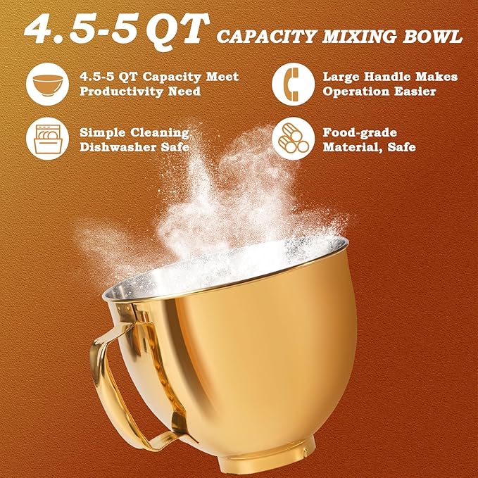 5 Quart Mixing Bowl for KitchenAid Stand Mixers, Food-Grade Stainless Steel Bowl with Handle & Clasp, Compatible with Tilt-Head 4.5–5 Qt Models – Fits K45, K45SS, KSM75