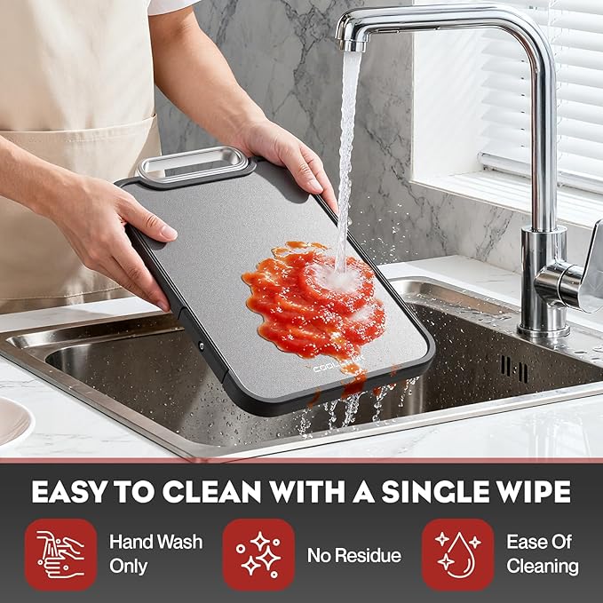 Titanium Cutting Board for Kitchen, 2-in-1 Double Sided Cutting Board, Pure Titanium & PP, Easy to Clean with Juice Groove
