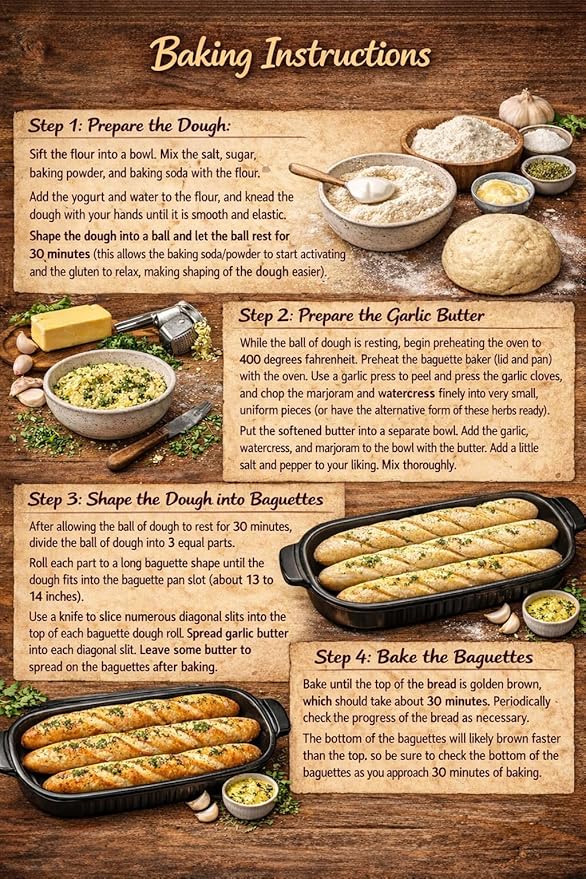 Demi Baguette Pan with Lid for French Bread ā 3 Slot Blue Bread Baker Tray ā Ceramic Baguette Mold for Sub Rolls, Hoagie, Italian Loaf ā Easy-Lift Handle & Vented Crisp Crust Baking