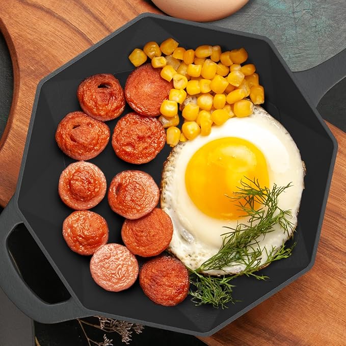 Cast Iron Skillet with Lid Pre-seasoned Cast Iron Pans, Smoker Box for Open Fire, Oven, Stovetop, Grill Safe Cookware Set +Scraper/Cleaner+Silicone Anti-Scalding Gloves