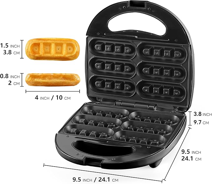 Waffle Stick Maker, Mini Waffle Maker Iron, Makes 6 Waffle Sticks, Ideal for Breakfast, Snacks, Desserts and More