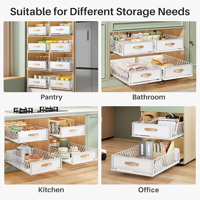 Pull out Cabinet Organizer Fixed with Adhesive Nano Film,Heavy Duty Slide out Pantry Shelves Drawer Storage,Sliding Mesh Cabinet Basket with Handle for Kitchen, Bathroom,Home, 15.8"W X 21"D X6.2"H