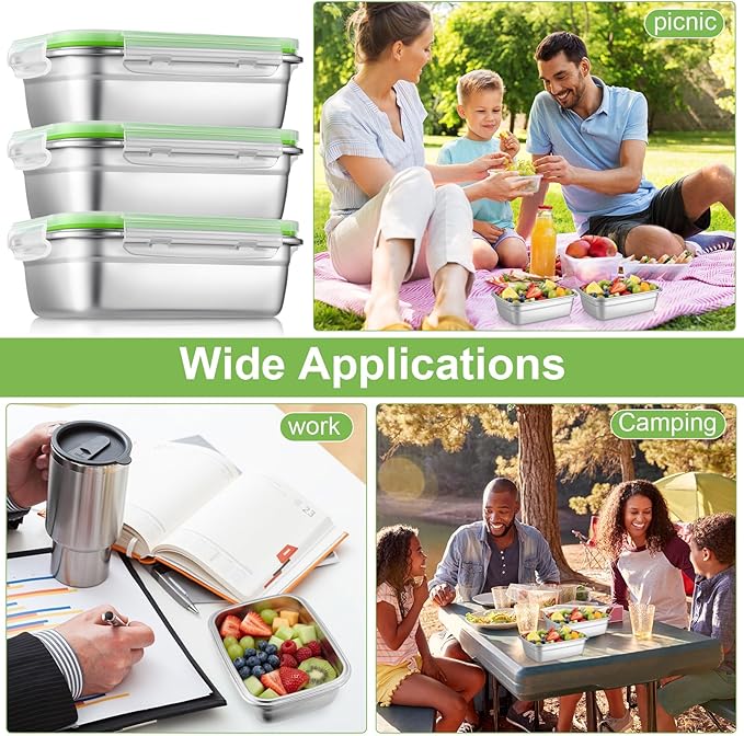 12 Pcs 304 Stainless Steel Food Storage Containers with Airtight Lids Metal Meal Prep Containers Bento Lunch Boxes, Freezer and Dishwasher Safe Keep Food Fresh for Kitchen, Picnic, Camping