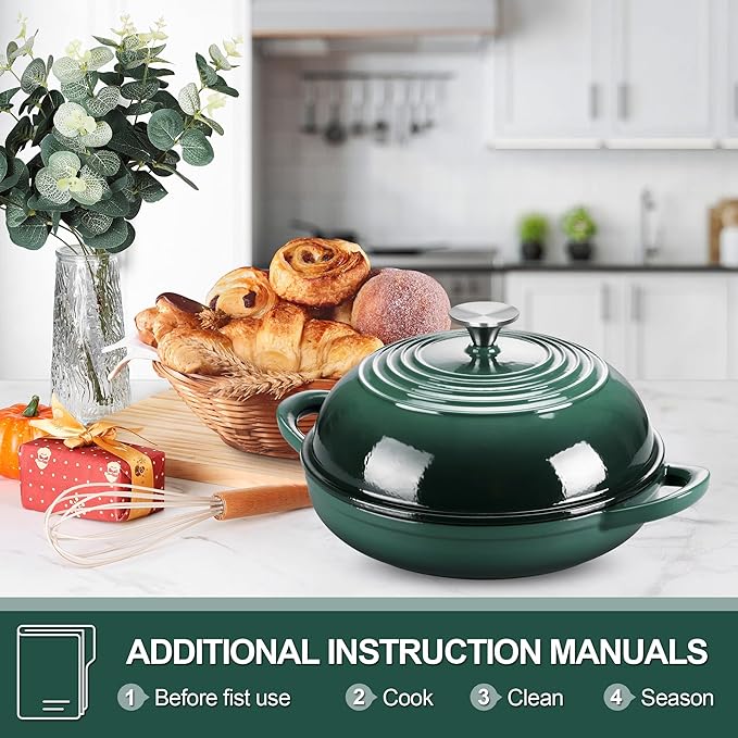 P&P CHEF Bread Dutch Oven for Sourdough, 5.5 Quart Enameled Cast Iron Dutch Oven Pot with Lid for Homemade Bread Baking, Easy to Clean & Even Heat, Dark Green