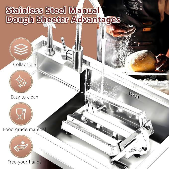 Commercial Dough Sheeter Machine, Reversible Puff Pastry Sheeter and Fondant Roller, Manual Dough Roller, Adjustable Thickness 0-25mm, Folding Dough Sheeter for Bakeries, Pastries,90 * 40cm