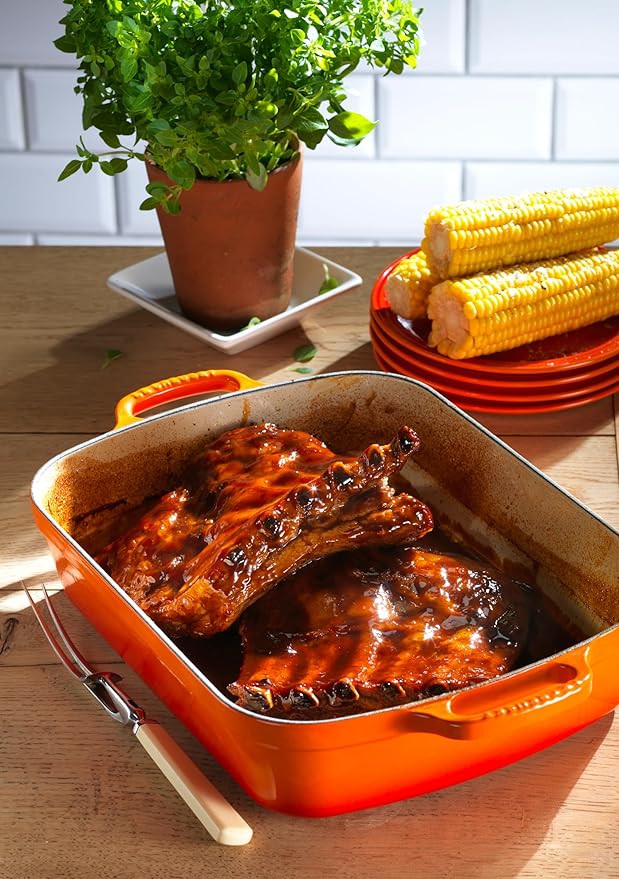 Le Creuset Enameled Cast Iron Signature Rectangular Roaster, 5.25 qt. (11.7" x 16.8"), Flame