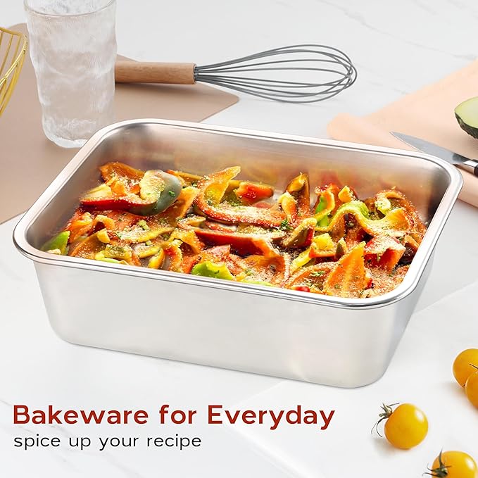 Onader Lasagna Pan 12¾ x 10 Inch, Deep Stainless Steel Cake Pan, Rectangular Baking Dish