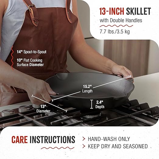 Victoria 13-Inch Cast Iron Skillet, Pre-Seasoned Cast Iron Frying Pan with Long Handle, Made in Colombia