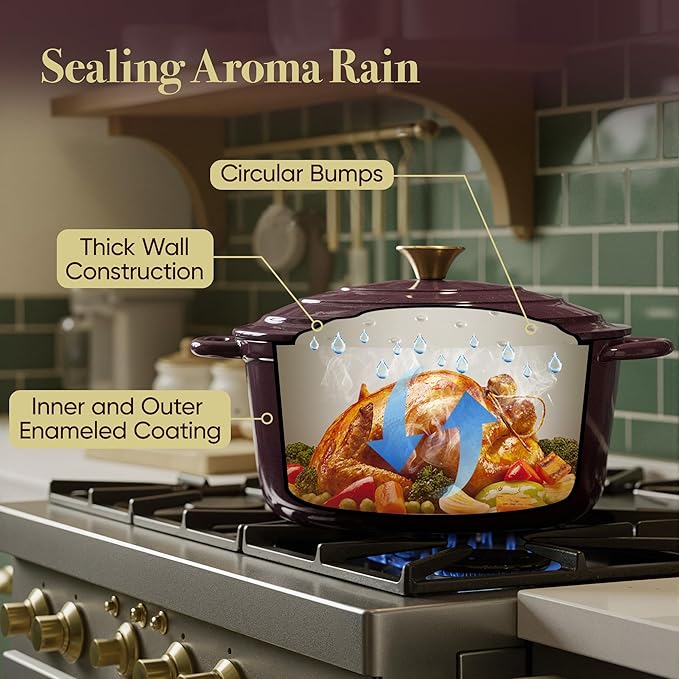 4.5 Quart Dutch Oven Pot with Lid, Non Stick Enameled Cast Iron Dutch Oven for Bread Baking, Heavy-Duty, Oven Safe Ceramic Cookware Up to 500°F for Baking, Braising, Stews, Roasting, Fig