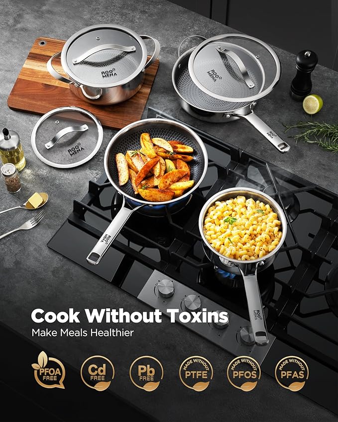 Saute Pan with Lid, Hybrid Ceramic Nonstick 12 Inch 5-Quart Tri-Ply Stainless Steel Everyday Pan, PFAS/PFOA/PTFE Free, Metal Utensil Safe, Dishwasher & Oven Safe, Induction Compatible