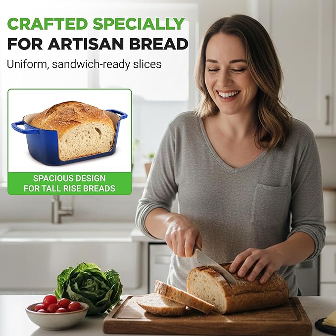 NutriChef 10" Enameled Cast Iron Bread Pan with Lid, Oval Loaf Dutch Oven with Silicone Gloves, Oven-Safe to 500°F, for Baking, Roasting, Stewing & More, Dishwasher Safe (Blue)