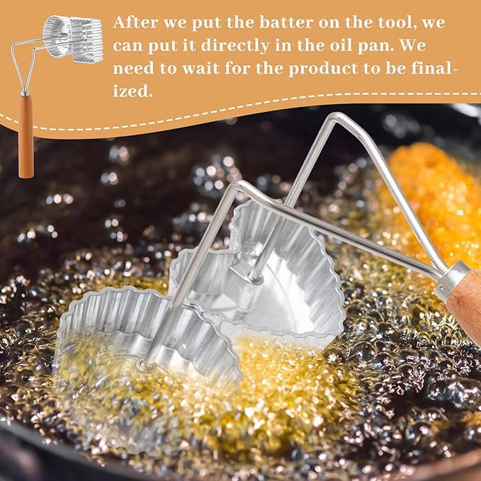 Zhehao 9 Piece Rosette Iron Mold Set with Double Headed Handle Bunuelos Molds with 8 Interchangeable Heads Timbale Cookie Mold Tool for Waffles Cakes Biscuits for Baking Cooking Kitchen