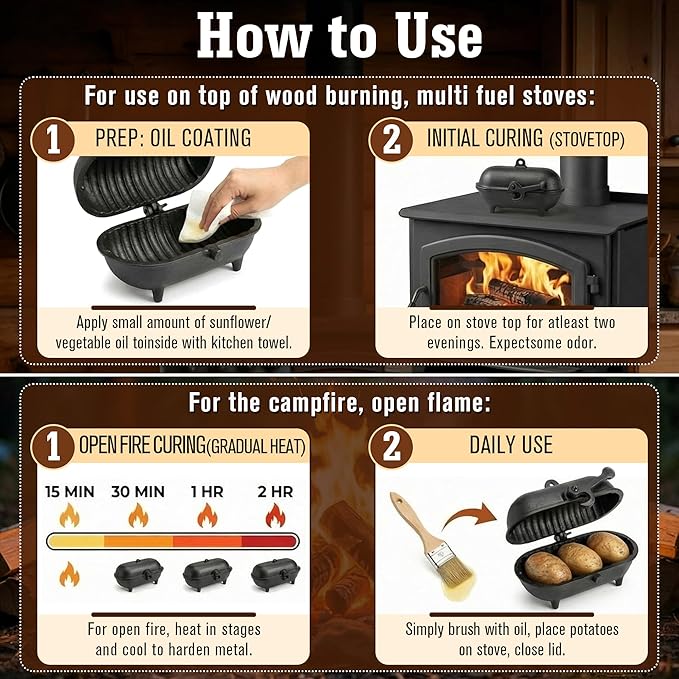 Enhon Cast Iron Baked Potato Cooker Latch, Cast Iron Potato Roaster for Wood Burners, Multifuel Stoves and Open Fires, Campsite Cooker for Flavorful Potatoes, Uniform Heating