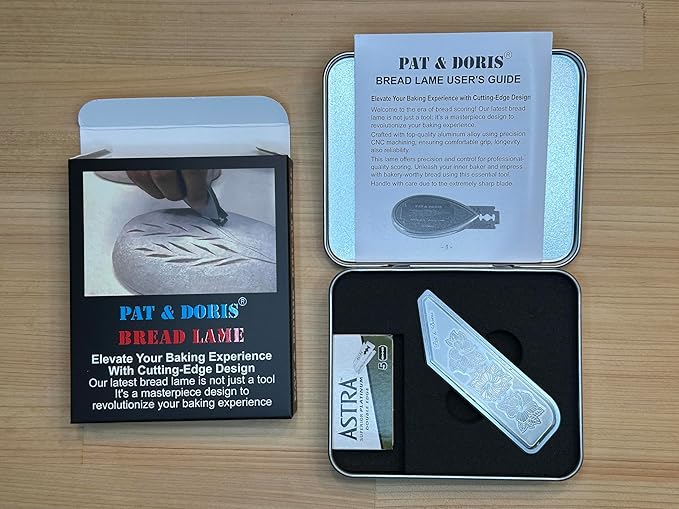 pat & doris Sourdough Bread Lame Dough Scoring Tool – CNC Aluminum Alloy Handle, Stainless Etched Side Plates, Magnetic Blade Storage