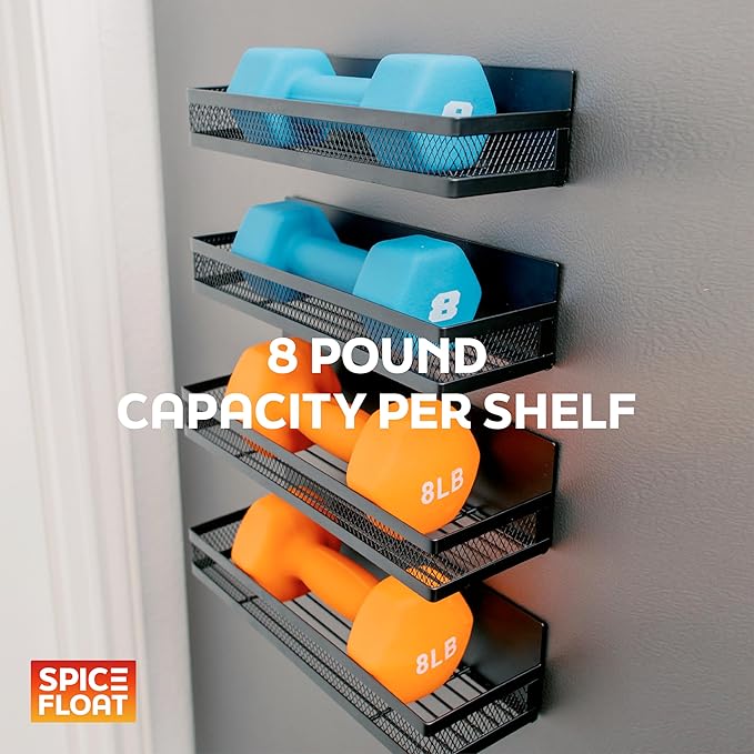 SPICE FLOAT Magnetic Spice Organizer Racks - 4 Premium Metal Racks + 1 Hanging Hook Bar Kitchen Shelf - Seasoning Organizer For Kitchen Appliances (3.94" x 12.2" x 3.15")