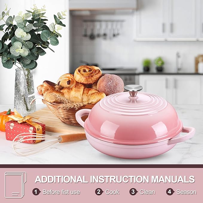 P&P CHEF Bread Dutch Oven for Sourdough, 5.5 Quart Enameled Cast Iron Dutch Oven Pot with Lid for Homemade Bread Baking, Easy to Clean & Even Heat, Pink