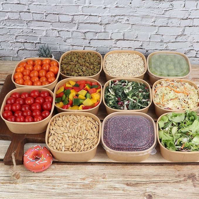 25 oz Disposable Kraft paper bowls with lids, Food containers Soup Bowls Party Supplies Treat Bowls 50 Pack