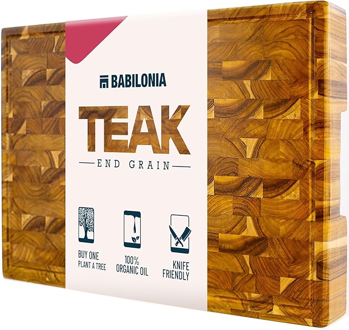 XXL Teak Cutting Board - 24 x 15 Inch (ExtraThick 1.7") Premium Quality Butcher Block for Meat, Cheese, Charcuterie Heavy Duty End Grain Wood Chopping Board with Handle (Oil bottle & Plate included)
